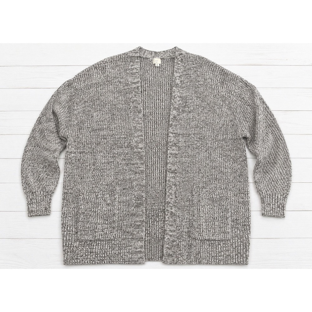 A New Day Cardigan Brown White Heathered Knit Open Front Oversized Cozy XL 4178